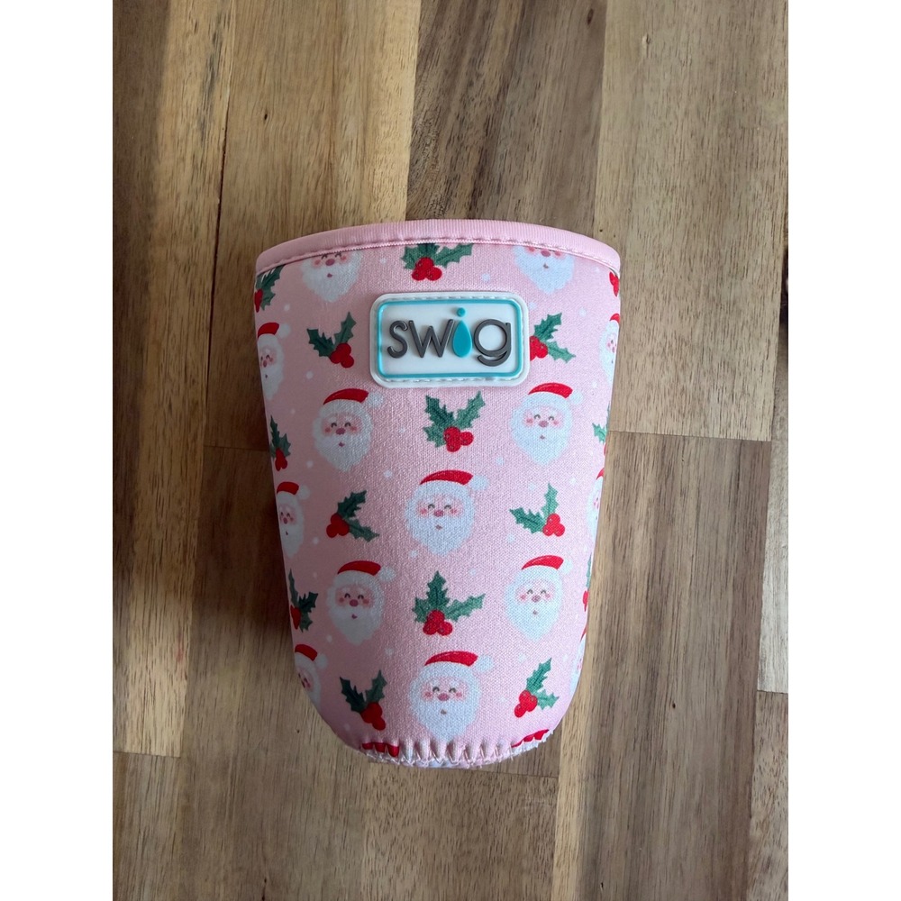 Swig Life Pink Santa Claus Christmas Neoprene Insulated Cup Sleeve with Handle